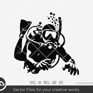 Scuba Diver SVG Cut File, Underwater Diving Clipart, Scuba Mask Diving Silhouette PNG, Ocean Sport DXF Vector, Deep Sea Diving Design EpS