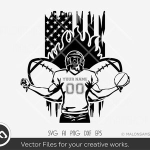 Football SVG On fire Us flag - football player svg, football svg, football mom svg file, Vinyl cutting, laser, T-shirt file
