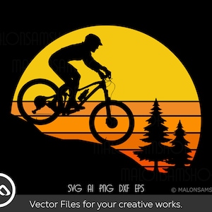 Mountain Bike SVG Sunset retro - mountain bike svg, cycling svg, bicycle svg, mountain biking svg, mtb svg, dxf, png