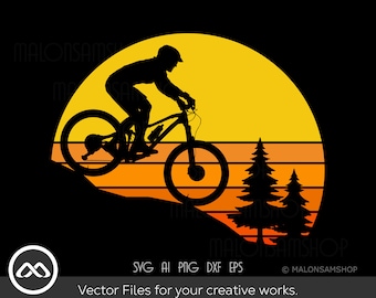 Mountain Bike SVG Sunset retro - mountain bike svg, cycling svg, bicycle svg, mountain biking svg, mtb svg, dxf, png