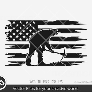 Us flag Mining SVG Miner Silhouette - Miner svg, pickaxe svg, png, silhouette, clipart, digital print, cut file