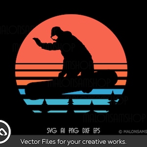 Snowboard SVG Datei Retro Bäume - snowboarding svg, mountain svg, wintersport svg, silhouette, clipart, png, cut file