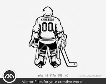 Torhüter SVG, Eishockey Spieler SVG, Torhüter Clipart, Hockeyspieler-Datei, Silhouette für Cricut | Datei: Png, Dxf, Eps