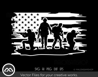 Us military SVG Silhouette 2 - Soldier svg, military png, Military army with Us flag, patriotism svg, cutfile, dxf