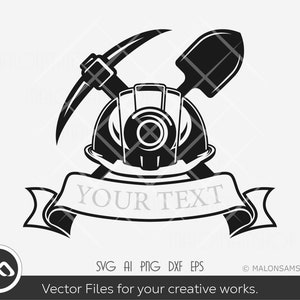 Mining SVG Your text helmet - Miner svg, pickaxe svg, png, silhouette, clipart, digital print, cut file
