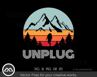 Wandelen SVG Unplug - wandelen svg, camping svg, avontuur svg, berg svg, reizen svg, wandelaar svg, wandeling svg voor bergliefde