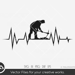 Mining SVG heartbeat - Miner svg, pickaxe svg, png, silhouette, clipart, digital print, cut file