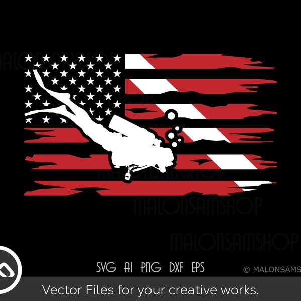 Scuba SVG US flag - diving svg, scuba diver svg, diver svg, snorkeling svg, clipart, cut file