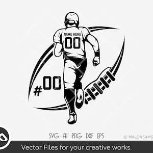 Custom American Football Player SVG with Name and Number | Editable Football Player Vector for Cricut Silhouette PnG DxF EPS AI Files
