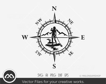Paddleboard SVG Compass - paddleboard svg, paddleboard girl svg, paddle board svg, paddleboarding svg, png, cut file