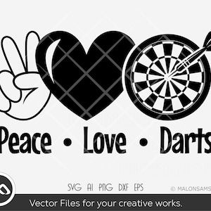 Freccette Peace love darts - darts svg, dart board svg, silhouette, target svg, dart clipart, dxf, eps, cut file, png