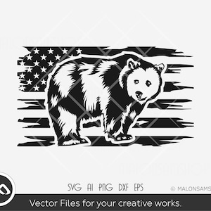 Bear SVG Us flag - Ours svg, papa ours svg, bébé ours svg, silhouette d’ours, png, clipart