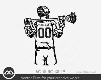 Lacrossespelare SVG anpassat tröjnummer och text, sportclipart för Cricut, PNG DxF EPS-vektorfiler för tröja och dekaler