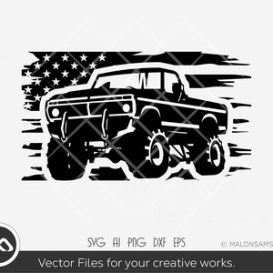 Vintage Truck SVG Us flag - truck svg, pickup truck svg, off road svg, silhouette, png, clipart, cut file