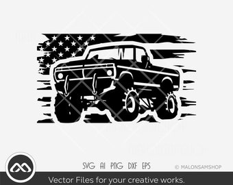 Vintage Truck SVG Us flag - truck svg, pickup truck svg, off road svg, silhouette, png, clipart, cut file