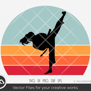 karate SVG Girl in retro - karate svg, taekwondo svg, martial art svg, karate mom svg, cut file, clipart, silhouette
