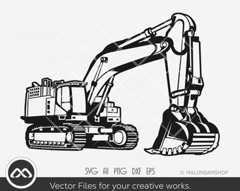 Excavator SVG Silhouette - excavator svg, excavator clipart, backhoe svg, heavy equipment svg, clipart, png, dxf