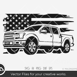 Pick-up Truck SVG Us flag Off-road - pickup truck svg, American truck svg, silhouette, png dxf eps