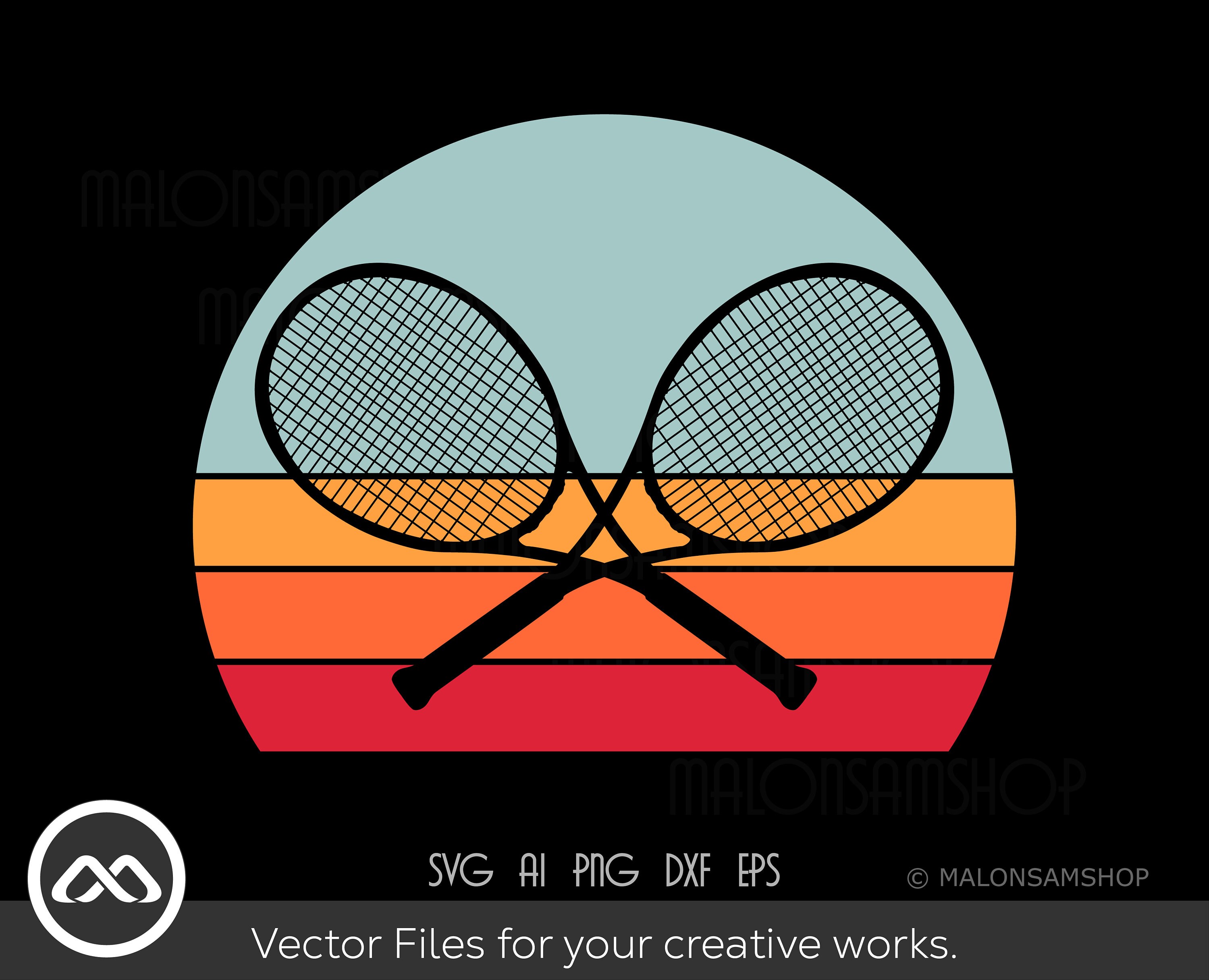 Retro Tennis SVG Racket - tennis svg, tennis ball svg, tennis mom svg, tennis racket svg for lovers