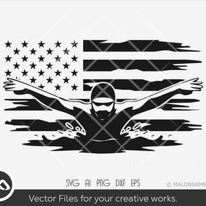 American Flag Swimmer SVG, Butterfly Stroke Swimming Clipart, USA Swim Team Cut File for Cricut Silhouette, Patriotic Sports Vector Design