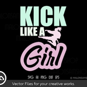 Retro Karate SVG Kick Like a Girl - karate svg, martial arts svg, taekwondo svg, Cricut File voor karateliefhebbers