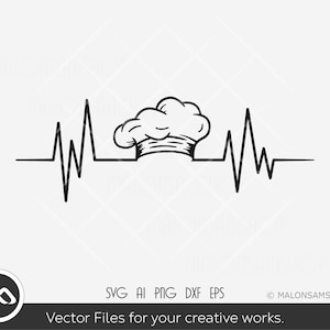 Chef SVG Heartbeat - chef svg, kitchen svg, chef clipart, chef hat svg, svg files for cricut dxf, eps, png