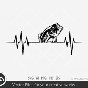 Fishing SVG heartbeat - Fishing svg, fish svg, bass fishing svg, silhouette, png, cut file, clipart