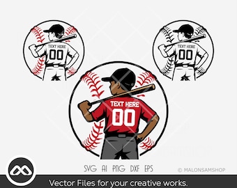 Custom Baseball Boy SVG Bundle for Cricut and Silhouette | Editable Jersey Number Clipart | Sports Team Shirt Design | Youth Baseball PNG