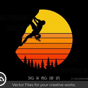 Retro Rock Climbing SVG Man Climbing Sunset - climbing svg, hiking svg, rock climber svg, mountain svg, adventure svg, dxf, png