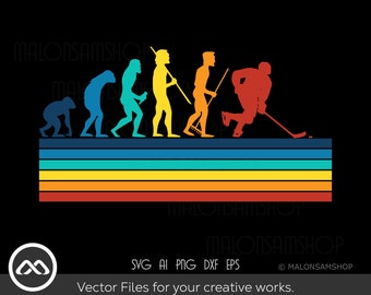 レトロ ホッケー SVG ファイルの進化 - ホッケー SVG、アイス ホッケー SVG、ホッケー プレーヤー SVG、シルエット、PNG、カット ファイル