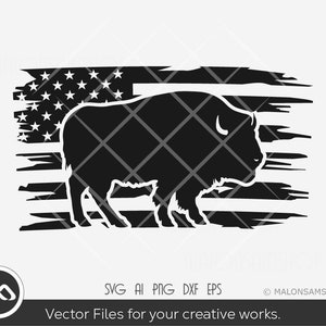 Buffalo SVG silhouette US flag - buffalo svg, bison svg, animal svg, dxf eps cut file for cricut, digital file
