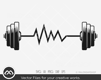Weight bar Heartbeat - barbell svg, weight lifting svg, bodybuilding svg, clipart, dumbbell svg, svg files for cricut, laser cut