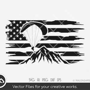 American Paragliding SVG US flag - paraglide svg, parachute svg, silhouette, sky diver svg, png, cut file, digital download
