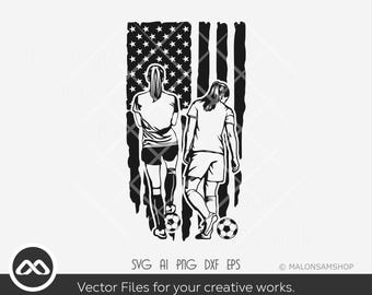 Fußballspielerin SVG, amerikanische Flagge, Fußball Schnittdatei, weibliche Fußballspielerin Clipart, USA Fußball Design, Sport Silhouette png, dxf, EPS, Ai