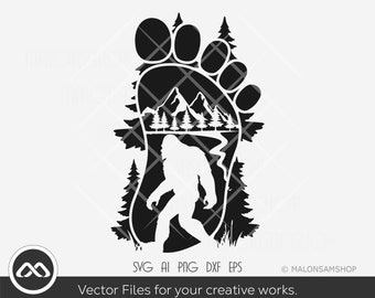 Bigfoot SVG foot print Mountain - bigfoot svg, big foot svg, bigfoot png, bigfoot clipart, cut file for cricut, cameo