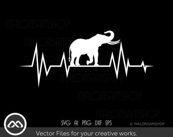 Elefante SVG Heartbeat- elefante svg, cucciolo di elefante svg, clipart elefante, png elefante, cricut elefante, file taglio elefante per gli amanti
