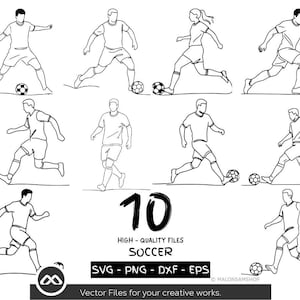 Soccer Line Art SVG Bundle for Cricut and Sublimation, Minimalist Football Player Clipart Png DxF EPS for DIY Decor and Apparel
