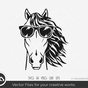 Cara SVG de caballo con gafas de sol - caballo svg, clipart de caballo, cabeza de caballo svg, amante de los caballos svg, animal svg, png para los amantes