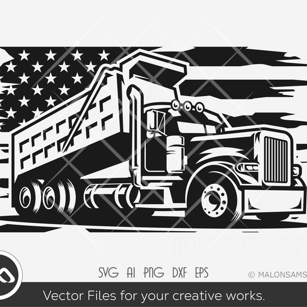 Dump Truck SVG US flag - dump truck svg, construction svg, truck svg, dump truck clipart, silhouette, png, cut file