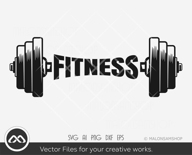 K&ouml;nnte beinhalten: Schwarzwei&szlig;es Vektor-Grafik eines Barren mit dem Wort "FITNESS" in fetten Buchstaben in der Mitte.