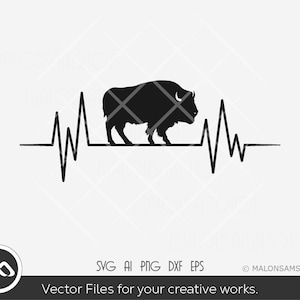 Buffalo SVG Heartbeat - buffalo svg, bison svg, animals svg, dxf eps, cut file for cricut, clipart