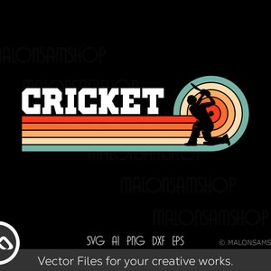 Cricket SVG Retro - cricket svg, sports svg, cut file, silhouette, png for lovers