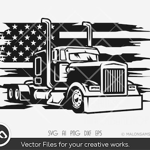 Semi truck SVG Us flag - truck svg, cargo svg, 18 wheeler, big truck svg,  silhouette, png, cut file