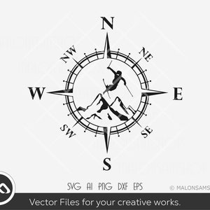 Ski SVG Compass mountain - ski svg, snowboarding svg, skiing svg, winter svg, dxf, png for lovers