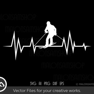 Ski SVG heartbeat - ski svg, snowboarding svg, skiing svg, winter svg, dxf, png for lovers