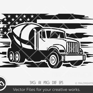 cement mixer truck SVG Us flag - construction svg, heavy equipment svg, concrete truck svg, cut file, png