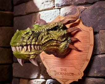 Handcrafted Dragon Head Wall Mount Decor Fantasy Trophy, Realistic Dragon