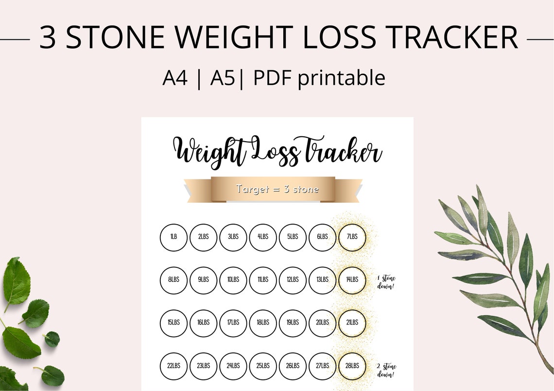 Weight Loss Tracker, Printable, 3 Stone, Weight Loss Chart Weight Loss