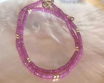 Pink Sapphire and Gold Bead Necklace