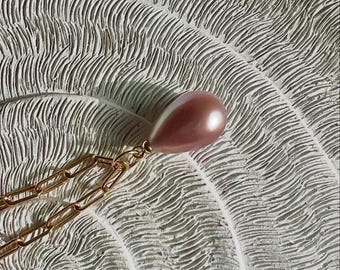 Large Drop Pink Freshwater Pearl Pendant